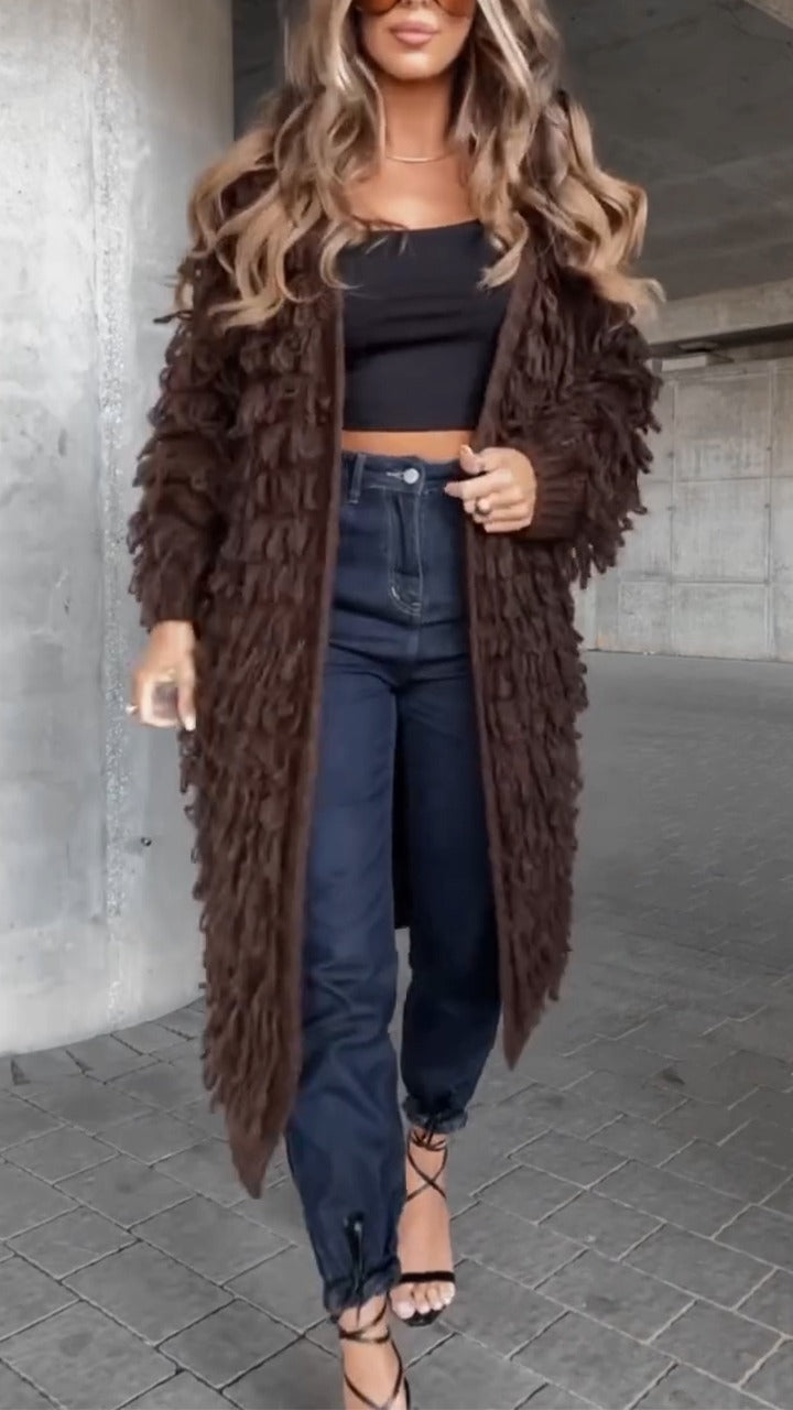 Cardigan long décontracté teddy