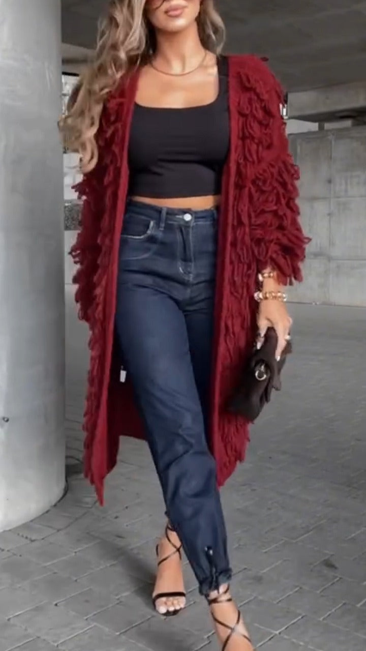 Cardigan long décontracté teddy