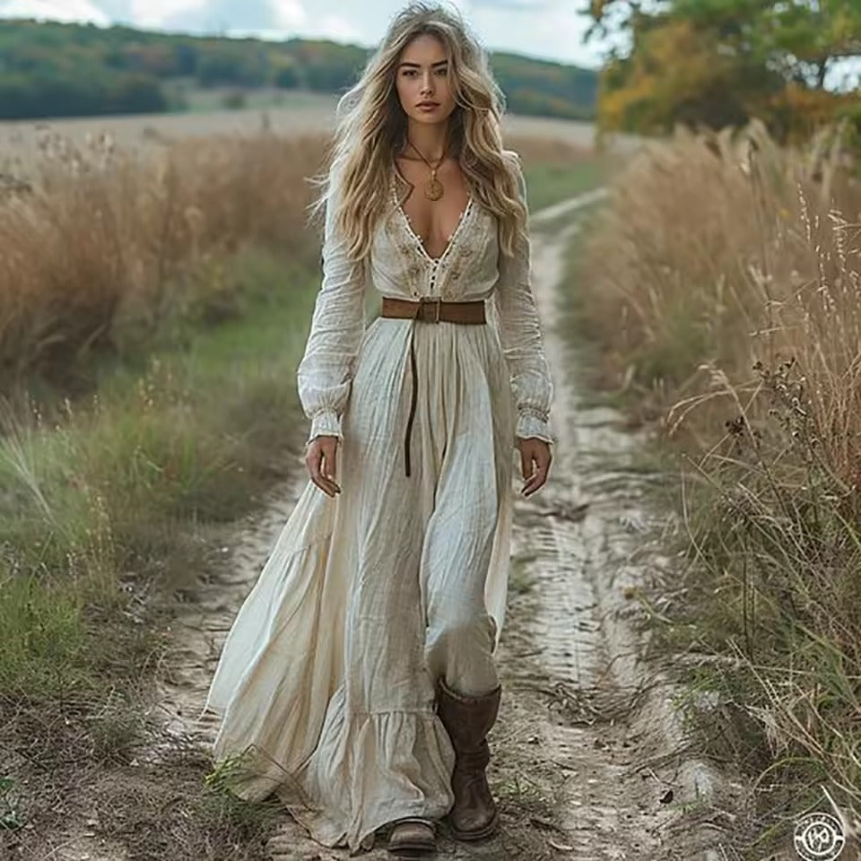 Robe bohème Vintage en lin pour femmes