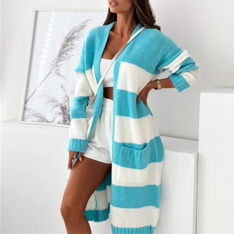 Cardigan long décontracté à rayures