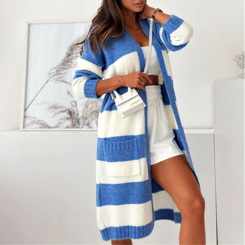 Cardigan long décontracté à rayures