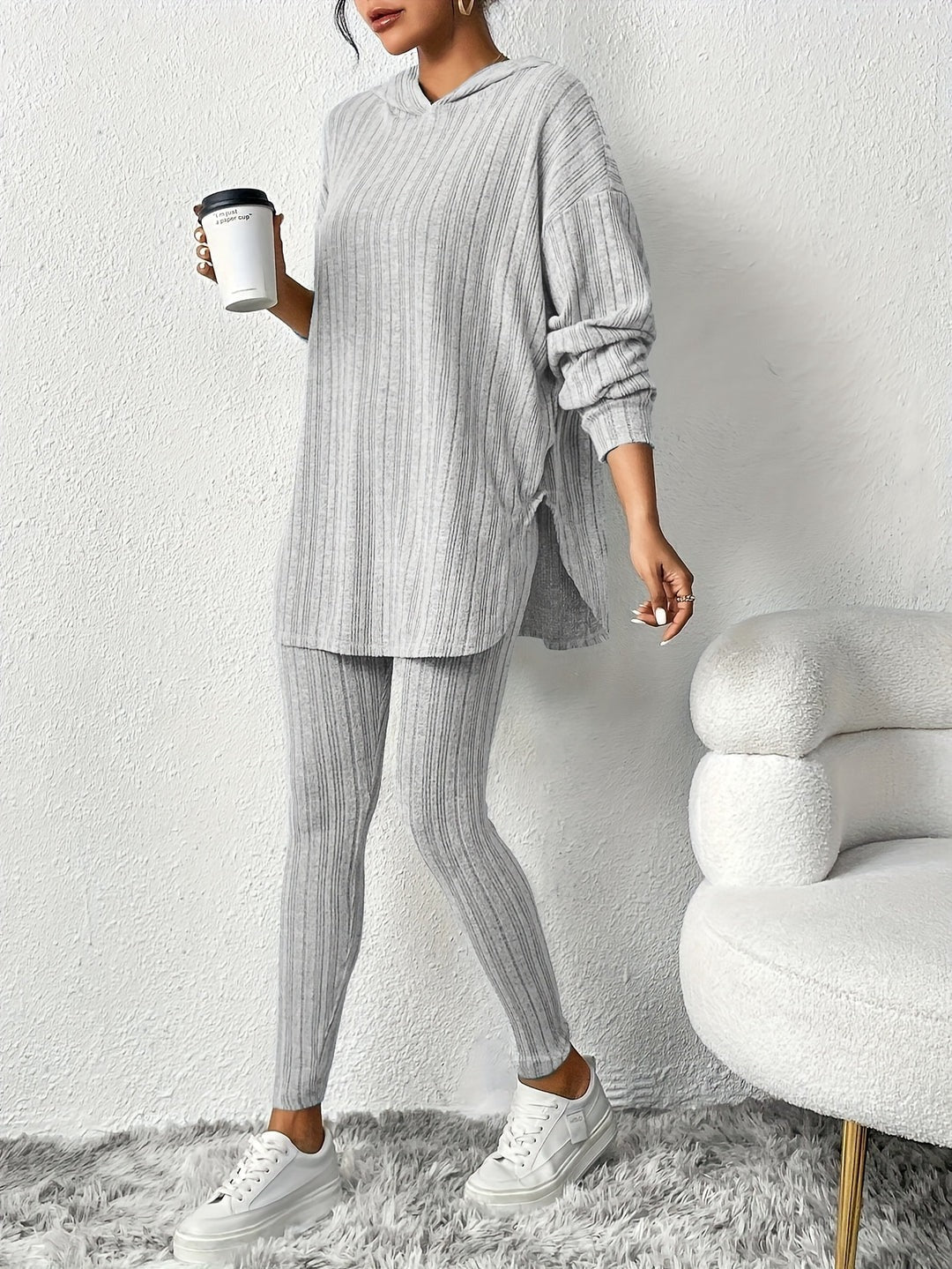 Ensemble de détente en tricot côtelé