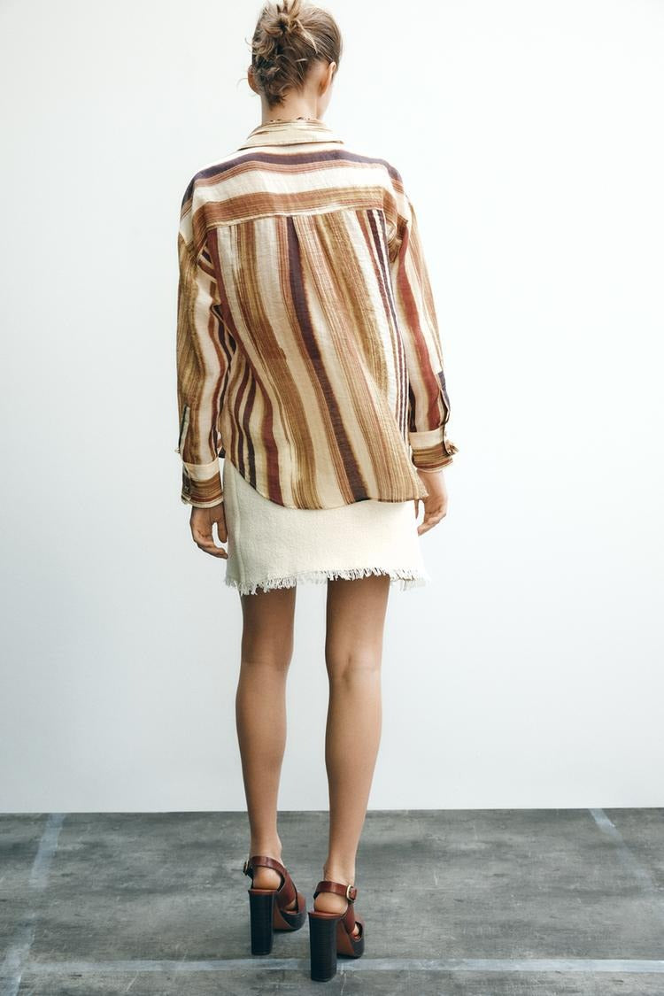 Chemise Rayée Oversize à Poches