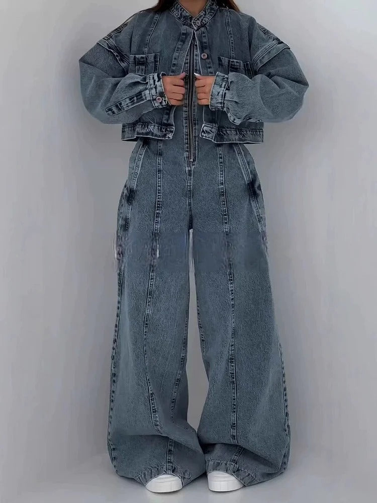 Ensemble combinaison et veste en jean