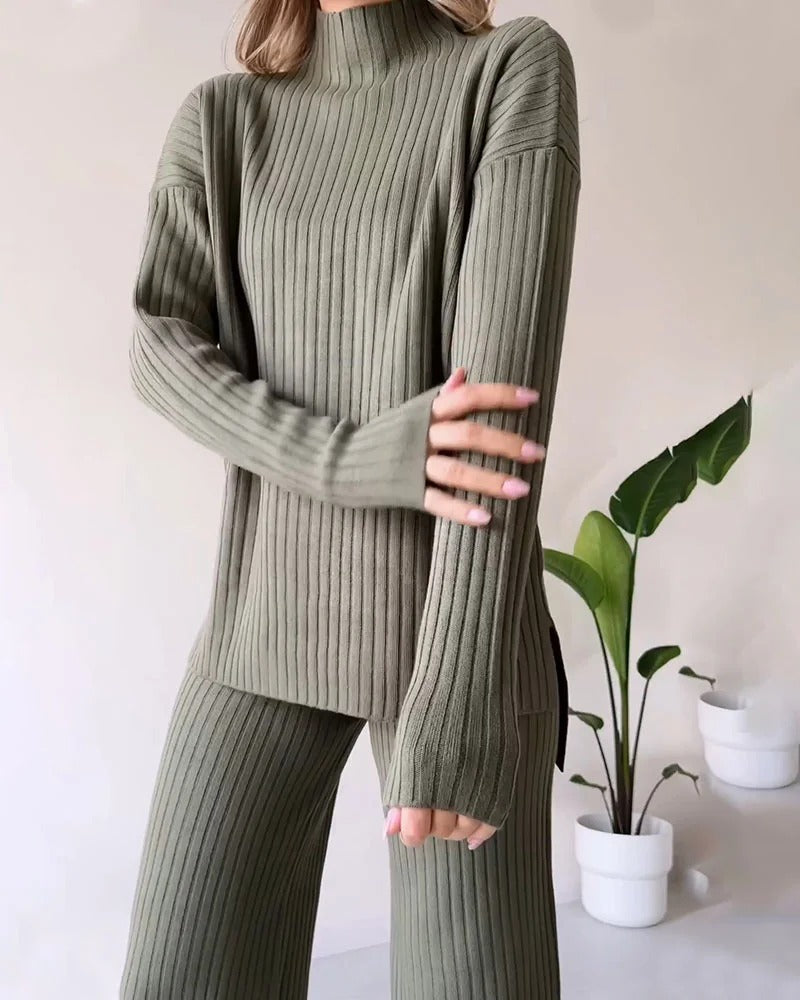 Ensemble deux pièces décontracté à fente chic