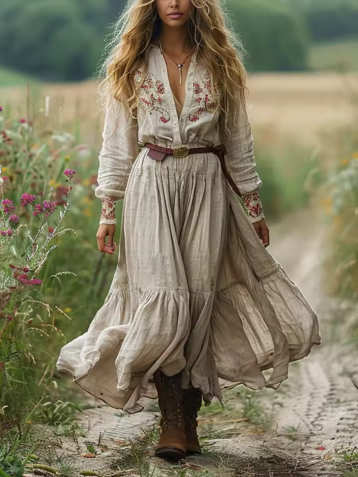 Robe Trapèze Plissée Rétro Floral