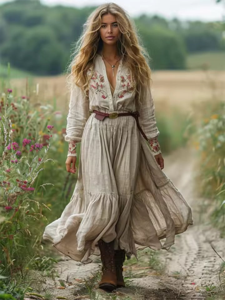 Robe Trapèze Plissée Rétro Floral
