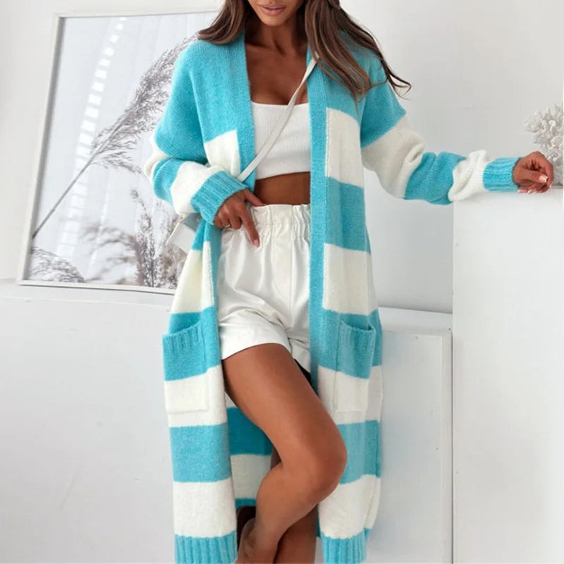 Cardigan long décontracté à rayures