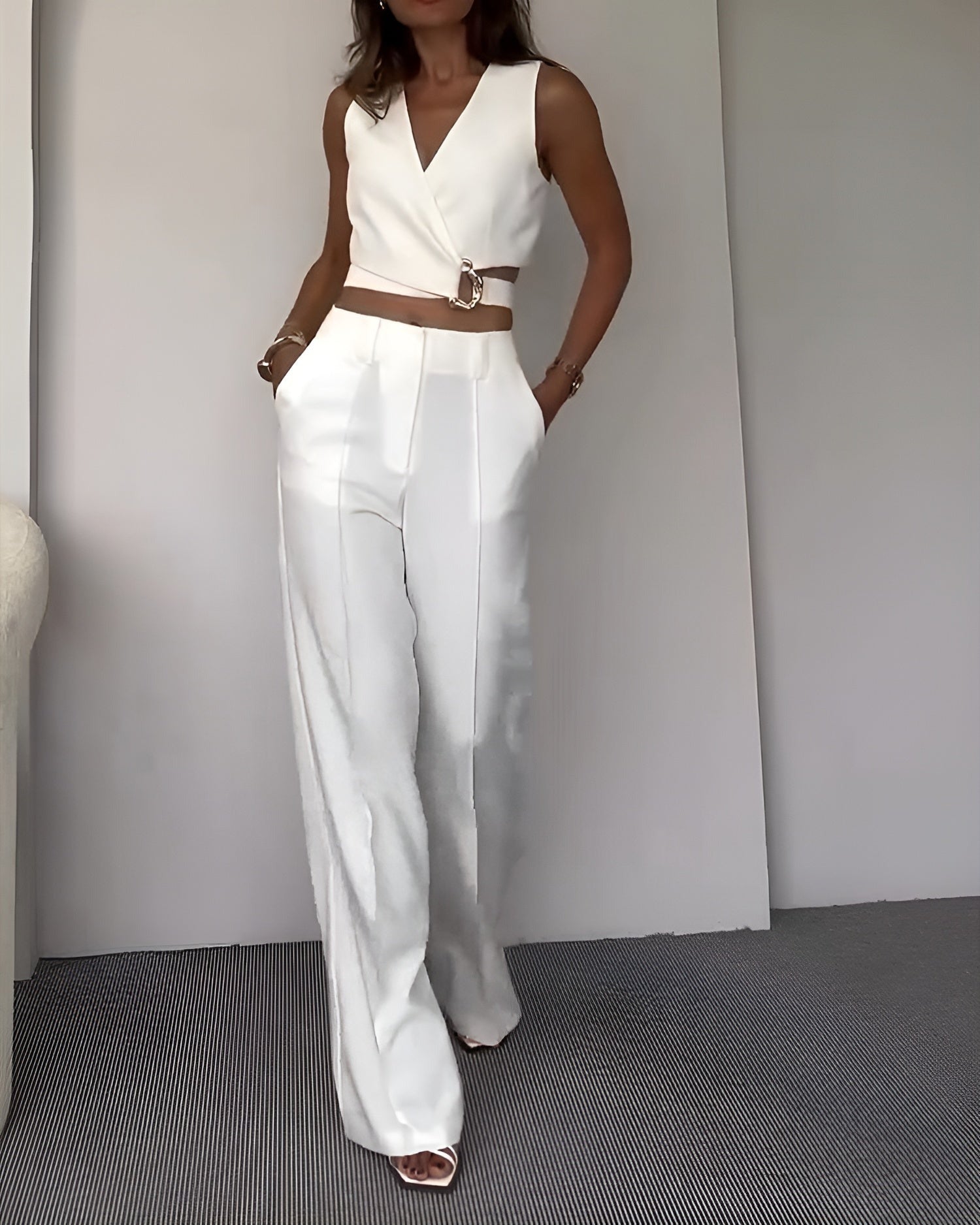 Ensemble - Gilet Sans Manches Et Pantalon Taille Haute