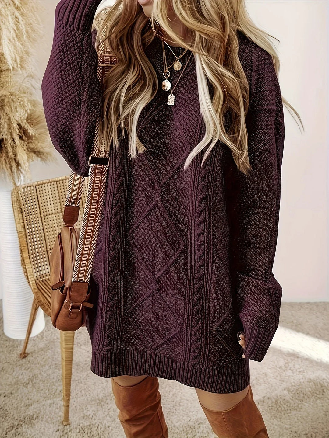 Robe pull en maille torsadée