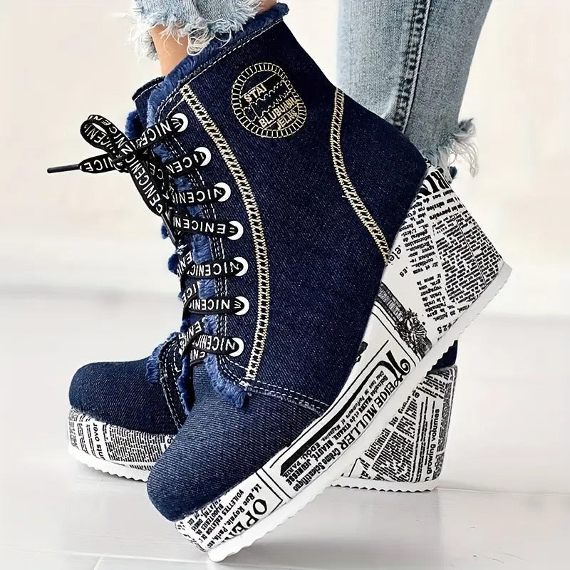 Bottes en denim confortables à Plateforme