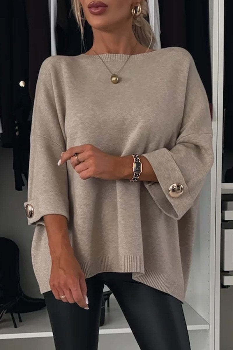 Haut décontracté en tricot à col rond et manches mi-longues