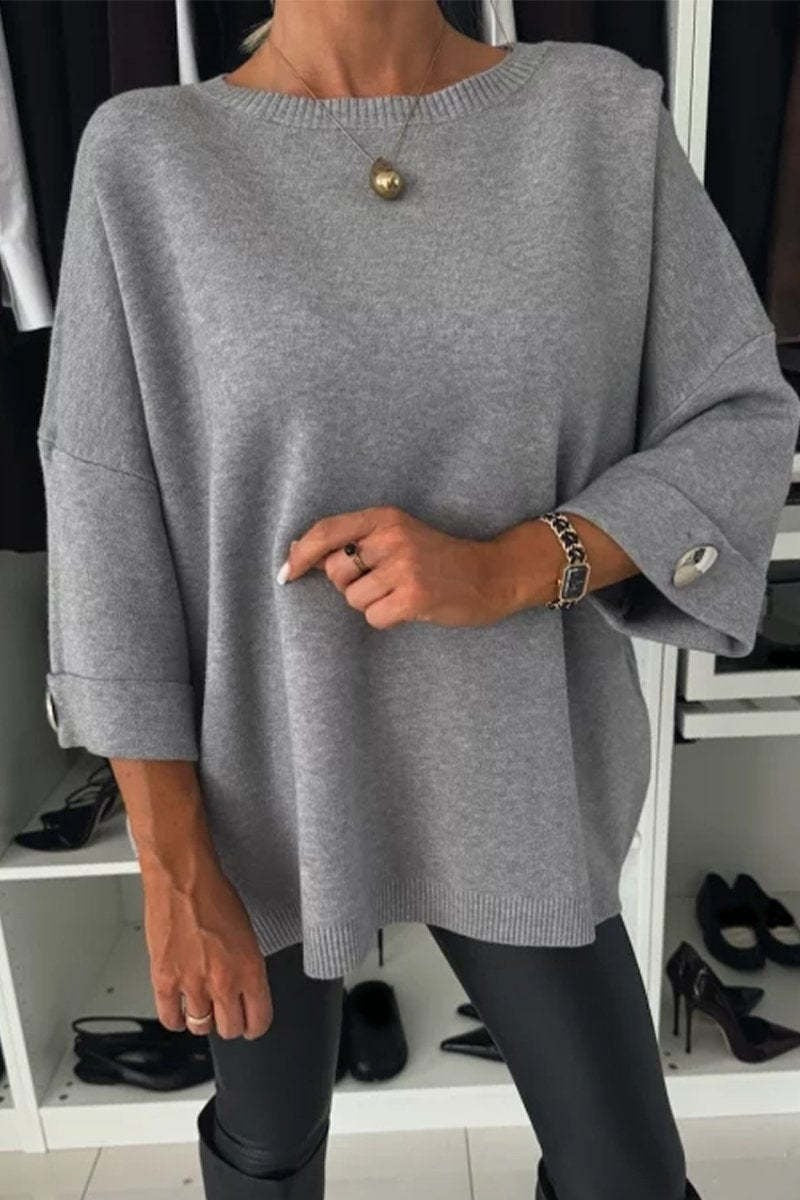 Haut décontracté en tricot à col rond et manches mi-longues
