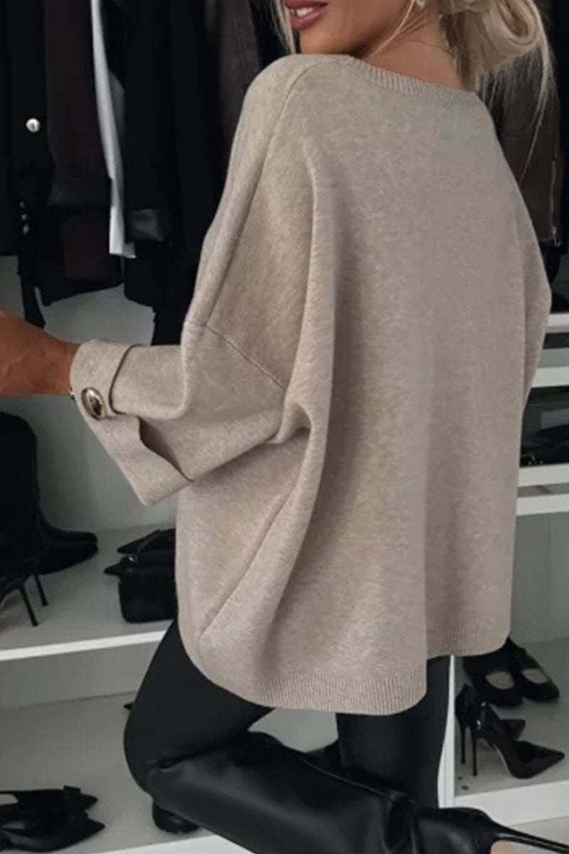 Haut décontracté en tricot à col rond et manches mi-longues