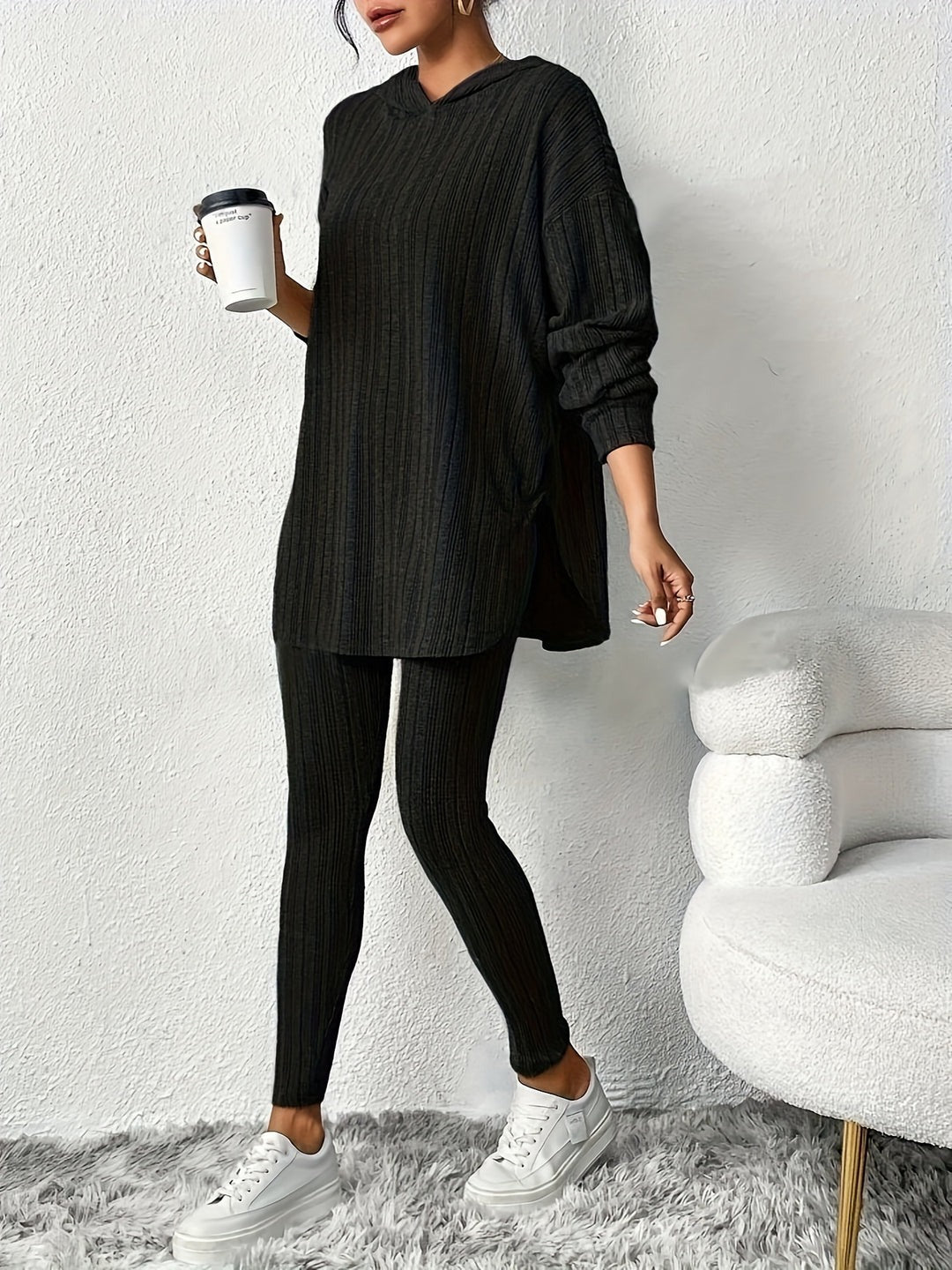Ensemble de détente en tricot côtelé