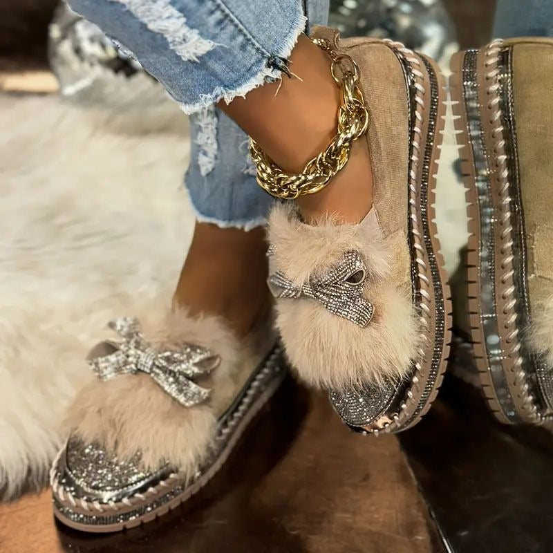 Mocassins confort avec nœud en cristal