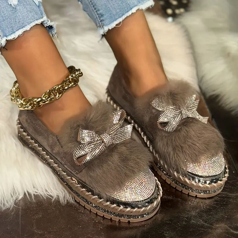 Mocassins confort avec nœud en cristal