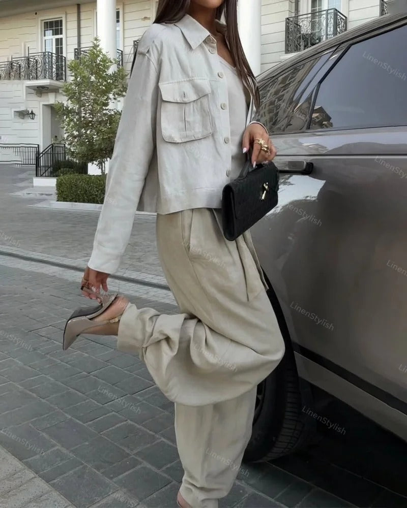 Ensemble élégant deux pièces veste et pantalon cargo